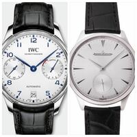 腕時計の購入を考えていますが、IWC ポルトギーゼ オートマティック と ジャガールクルト マスターコントロール で悩んでいます。 会社が腕時計に疎い人ばかりで、高級感やブランド力が強いものではなく、知る人が見ないと良い時計か分からない、シンプルなものを購入したいと思っています。
◯ポルトギーゼ オートマティック
よいところ
 ・パワーリザーブ8日は普段使いしない場合でも殆ど巻かなくて良くな...