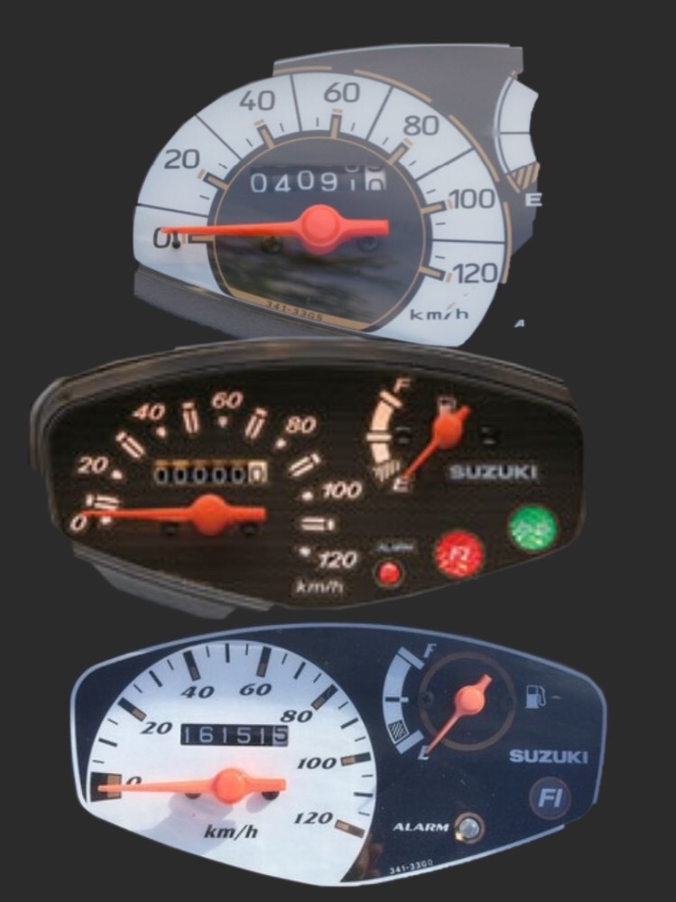 アドレスv125gについて質問です!この三種類のメーターは何が アドレスv125gについて質問です!この三種類のメーターは何が