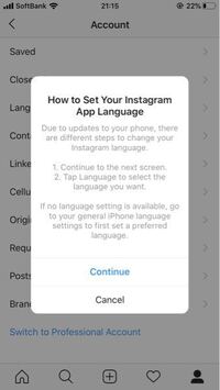 インスタが突然英語表記になってしまって直そうとしたのですが この画面が Yahoo 知恵袋