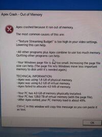 Apexをしていてゲームが落ちるんですが 警告文は お前のパソコンメモ Yahoo 知恵袋