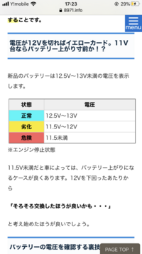 車のバッテリーの電圧はどのくらいのが標準値ですか 自動車に使われて Yahoo 知恵袋