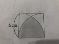 この図は一辺6cmの正方形の中に四分円を
2つ書いたものです。影部分の周りの長さはなんcmになりますか？
解説宜しくお願いします 