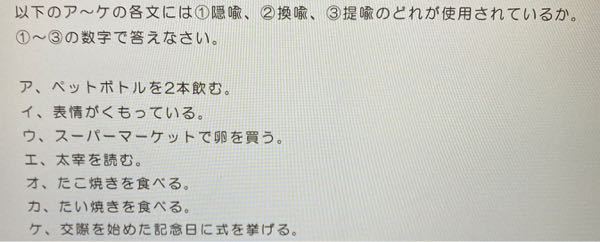 比喩表現の問題です 隠喩 換喩 提喩のどれが使用されているか教え Yahoo 知恵袋