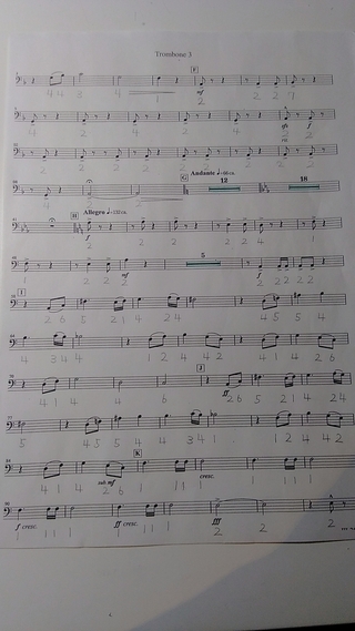 中1吹奏楽部トロンボーンパート先輩に楽譜にトロンボーンのポジ Yahoo 知恵袋