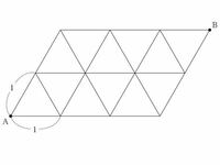 一辺の長さが 1 の正三角形から構成された下の図形において、点Aから出発し、図形の辺を通って点Bまで移動する経路について考える。ただし、一度通った辺は二度通らないものとする。点Aから点Bまでの経路のうち、経 路の長さ が 6 である経路は、全部で48通りだそうですが、それがなぜかが分かりません。どなたか教えて下さいませんか。