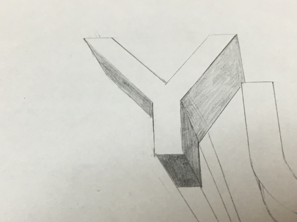至急です 中学2年美術一点透視図法について Y を斜め下からみた透視 Yahoo 知恵袋
