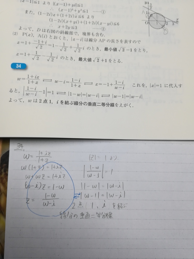 複素数zが|z|=1をみたすとき、w=1+iz/1+zで表される点wは 複素数zが|z|=1をみたすとき、w=1+iz/1+zで表される点wは