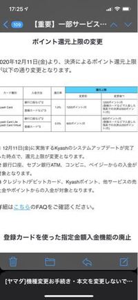 Kyashから ポイント還元の変更のお知らせがメールで届きま Yahoo 知恵袋