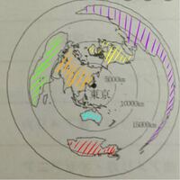 下の正距方位図法で何色が何大陸か教えて頂きたいです 黄色が北ア Yahoo 知恵袋