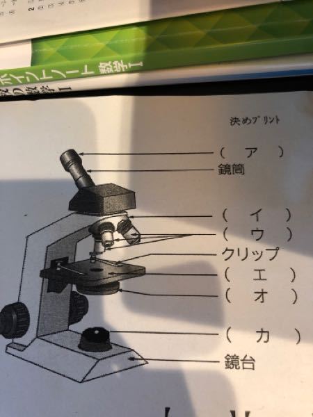 学校の宿題で出たのですが 顕微鏡の各部分の名称を答える問題です イ カ Yahoo 知恵袋