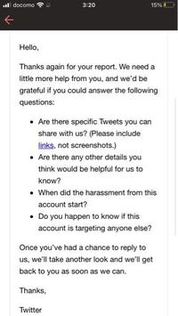 英語が得意な方お願いします Twitterで違反報告をしたらtw Yahoo 知恵袋