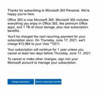 Microsoft 365の1ヶ月無料版を契約したのですが、 今後使用することはないと考え
期限の1週間前に、解約の手順を見てサブスクリプションの停止を行いました。

ですがクレジットの請求を見たところ
マイクロソフトから¥12,984のクレジット請求がありました。

解約できていないのでしょうか。
登録した時は日本語だったのですが
英文でメールが来ていました。

できてない場合解約するのは...