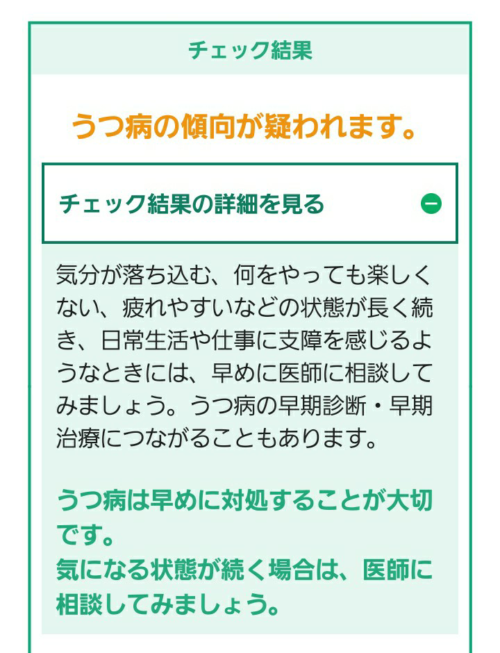 うつ病の病状のチェックシートみたいなのをやってみたら下の結果 Yahoo 知恵袋