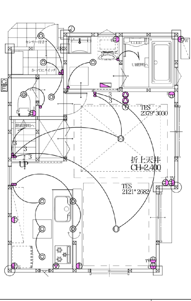 現在、家を建てている最中です。こちらの1階のLDK16.8畳の家具レイ 