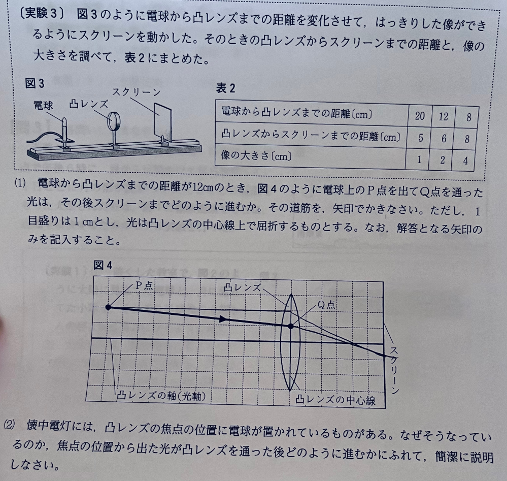 中学理科の問題です 画像の凸レンズの問題で の作図で焦点距 Yahoo 知恵袋