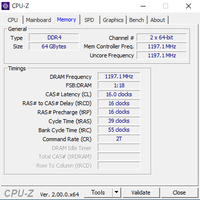 CPU-Zの画像からメモリがデュアルチャンネルになっているか確認お願いします。
最近、cpu(i7 12700)とマザー(H670)を新調し、 16Gメモリ4枚(PC4-19200(DDR4-2400))だけ流用しました。
添付の画像では2×64bitと表示されているのですが、以前のPCではDUALと表示されていた気がします。メモリ4枚は同じメーカー&型番です。

どうぞよろ...