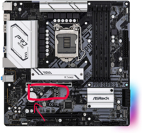 自作pcを初めて組む者です。 グラボについて質問なのですが、赤の四角囲いがグラボスペース(適当に描きました)だとして、矢印で指している銀色の丸いやつ(？)にグラボが被っても大丈夫なんでしょうか？
マザーボードはASRockのB560m pro4です。
