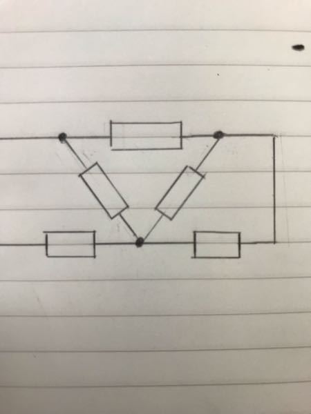 下の画像の形の回路図の全体抵抗の求め方を教えていただきたいです。