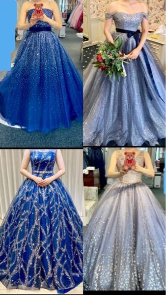 結婚式のお色直しに着るカラードレスについて。 今秋に結婚式をあげるものです。 お色直しを一回だけする予定で、ある程度ドレスを絞れてきてはいますが、どれも素敵で迷っています。 色は左上、左下、右...