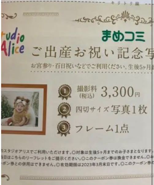 スタジオアリスのこのクーポンのフレーム1点というのは Yahoo 知恵袋