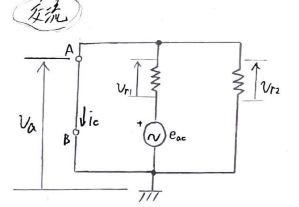 以下の交流回路の端子電圧va,vr1,vr2,電流icの求め方を教えて下さい。