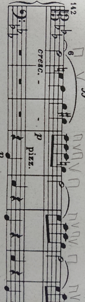 中学校でベートーヴェンの運命やることになりました。145～148小節目はどうボーイングするのが正解でしょうか？n響やベルリンフィルの演奏聞いて自分で考えてみましたがいまいちです。