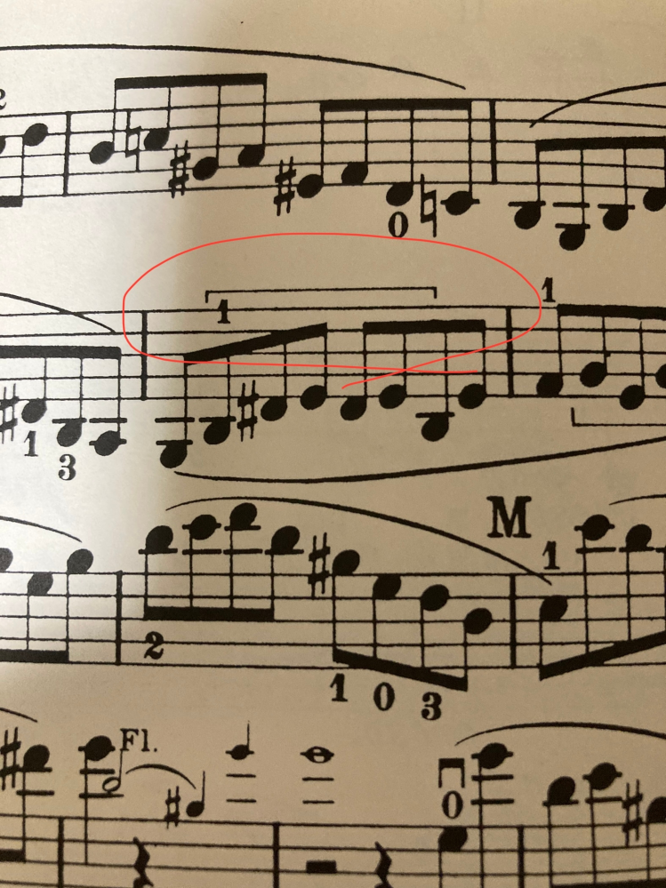 楽譜の記号について質問です 写真の赤で囲んだ部分の意味を教えて下さい ちなみに楽譜はペータース版のメンコンです