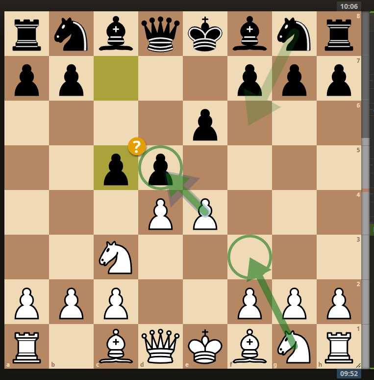 白Nf3は疑問手で、白xedが最善手とのことです。 これはどう考えたらよろしいでしょうか？ よろしくご教示ください！！ https://lichess.org/TtFHqKzi/white#6 #チ