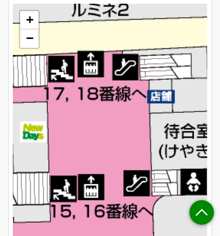 この写真は大宮駅の地図です。 濃いピンクのところは新幹線の 乗換口なのですが、 乗換口から店舗まで直接いくことは 可能ですか？それとも 乗換口を避けて店舗いってから 乗換口に向かうことなのですか？