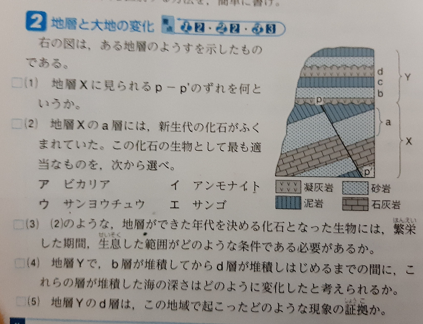 中学理科地層写真の 4 について答え 深くなった です 問題 Yahoo 知恵袋