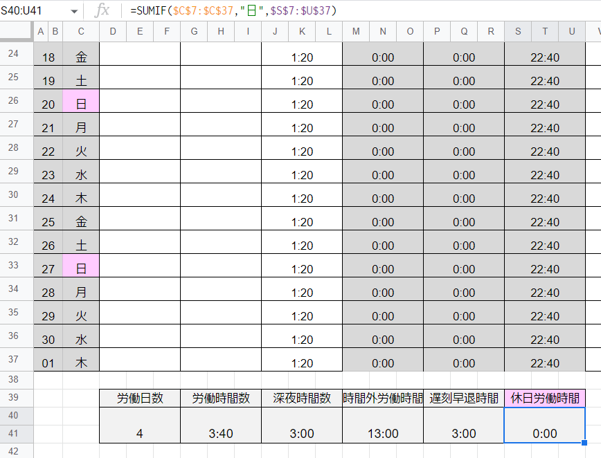 スプレッドシートでシフト表を作成したのですが日曜日に働いたら Yahoo 知恵袋