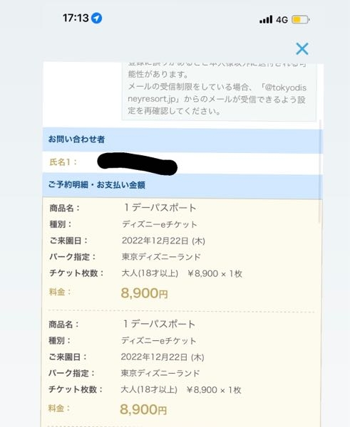 ディズニーチケット購入時の『お問合せ者』について。初めてネットで 