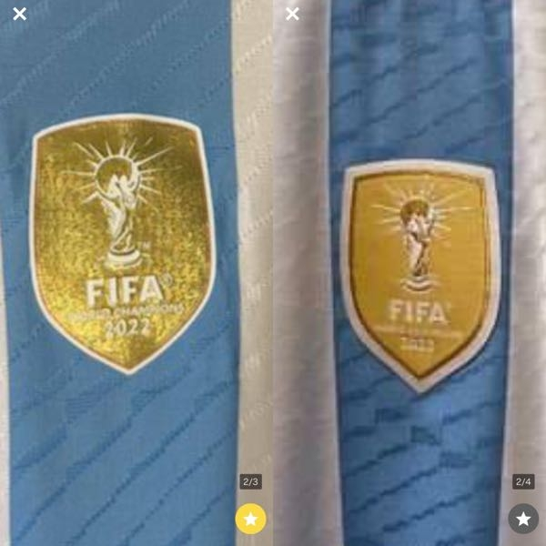 ワールドカップの優勝パッチってどちらが本物ですか？左のほうが
