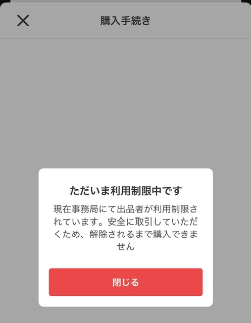 メルカリで購入しようとすると「ただいま利用制限中です」となり購入