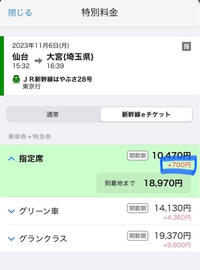 仙台から大宮の新幹線料金についてです。新幹線eチケットにすると+700