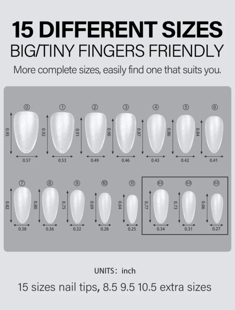 シーンでネイルチップを購入したのですが、このサイズ表記はどう