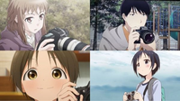 左上の長いレンズ付けたカメラ持ってるキャラだけ分からないんですが、なんてアニメの誰でしょう？ 