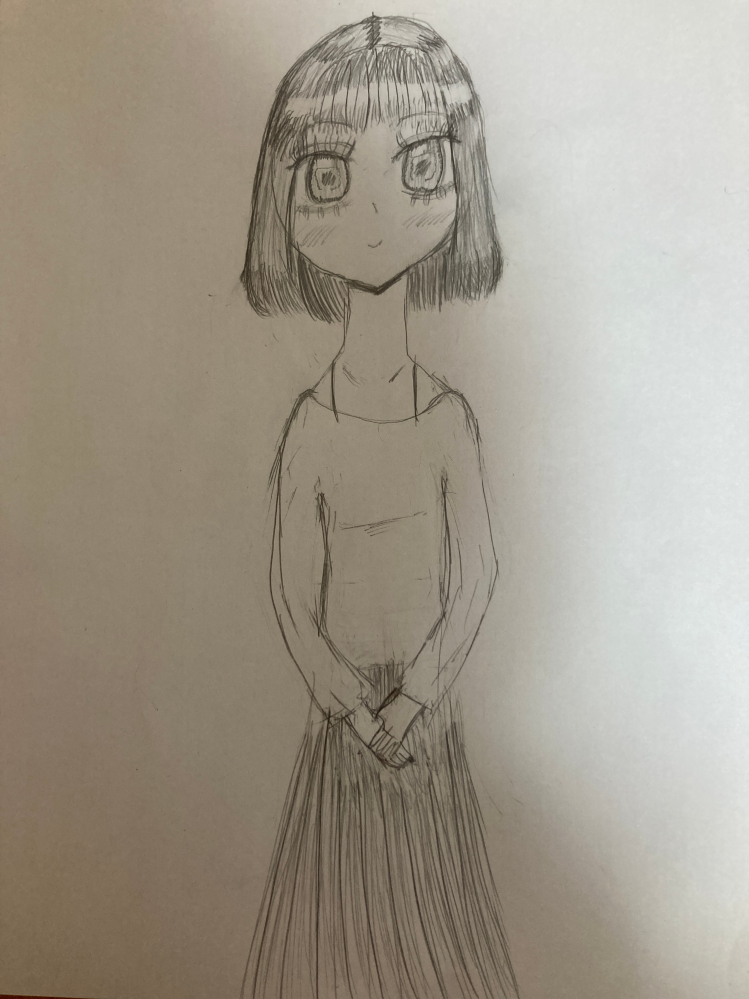 中1でこのイラストってどうですか？ 一時間と少しくらいで描きました。 いいところや改善点などのアドバイスをください。