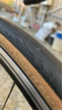 2か月程前にロードバイクのタイヤをパナレーサーのアジリスト無印に前後交換しました。800㎞程走りましたが後輪は綺麗なのですが、前輪が写真のようにひび割れが左右にあるのを見つけました。 やはりすぐにでも交換した方が良いでしょうか？ ちょっと早すぎる気がして、ロードバイクも1年未満の初心者ですが、こんなものなのでしょうか？