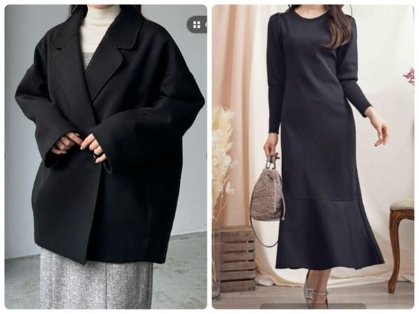 右の写真のような切り替えのついてるマーメイドワンピースに、左の写真くらいの丈のコートを着たら、なんかダサくなってしまいました。 何がいけなかったのでしょうか？ 左の写真のようなコートは着こなすのが難しいのでしょうか？ (実際はコートは黒ではなくグレーです。)