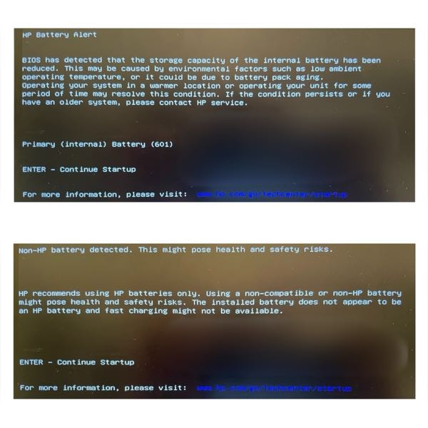 HPのノートパソコンのバッテリー交換後の不具合について質問です