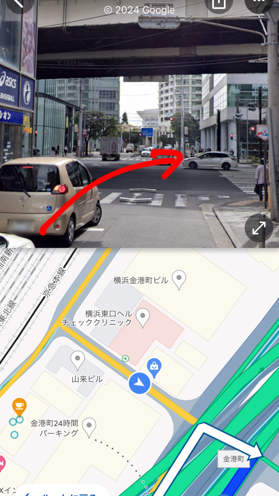 横浜金港町のこの交差点は普通に右折して国道1号へ入れますか。普段走る道ではなくて交通量も多く右折信号もないので悩んでいます。教えてください。金港町24Pから右へ出庫する形です。