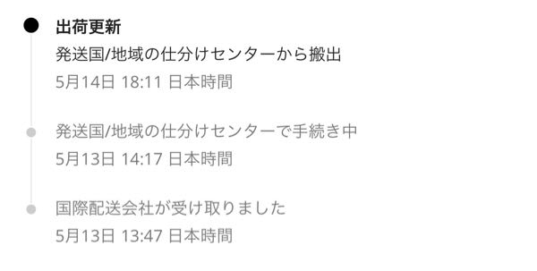 アリエクスプレスで商品を購入し、本日仕分けセンターから搬出と