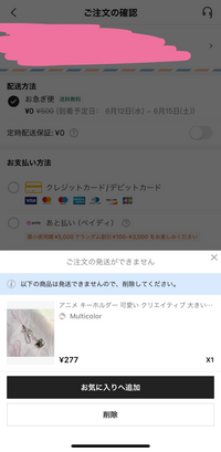 SHEINでいつも通り買い物をしたのですが、「配送できませんで