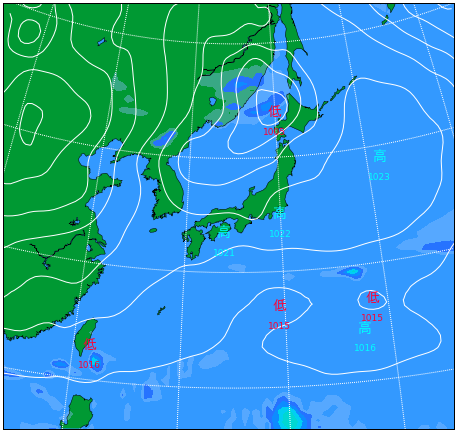 画像は４日(月)の予想天気図です。 晴れますか？ 妄想ＶＲ登山をする可能性があります。