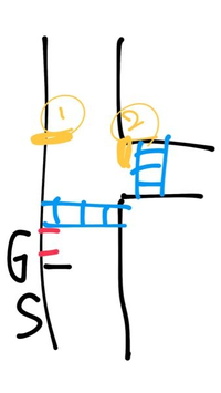 T字路交差点付近のガソリンスタンドから出る時の進行について質問です。

家の近くのよく行くガソリンスタンドが以下のようになっています。

ガソリンスタンド脇の黒い横線が停止線 赤色がガソリンスタンド出口
青色が横断歩道
黄色が信号です。

停止線が大分前にあり、ガソリンスタンドから出る時は停止線と信号①の間を通るような形になります。一方、信号②も真っ正面にくるわけではなく微妙に信号より右に出...