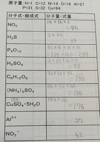 至急です！化学の分子量の計算なのですがこれで合ってますか？ 