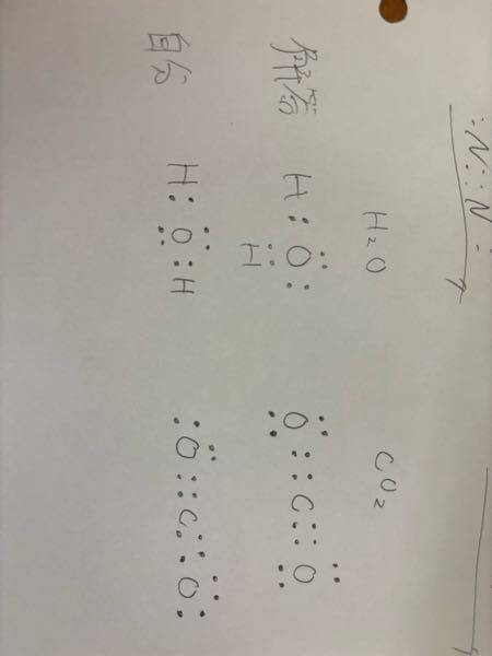 H2OとCO2の電子式を書きなさいと言う問題です。 自分の答えと解答、電子や原子の位置が異なるのですが、正解になりますか？