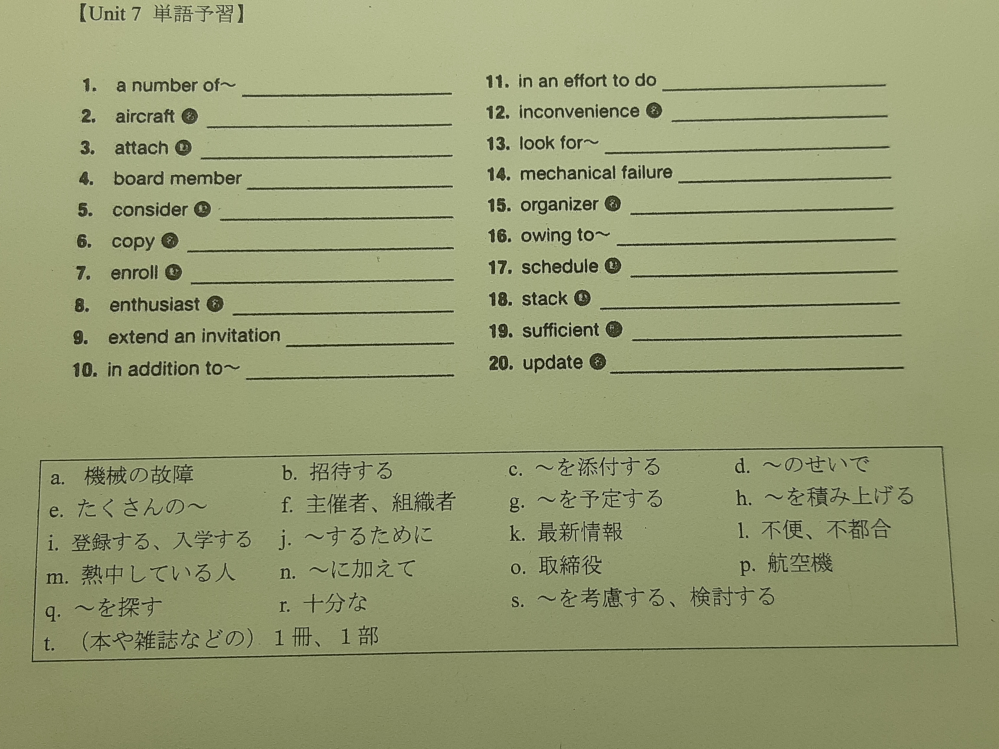 英語の単語問題です。この問題を解いてください。お願いいたします。