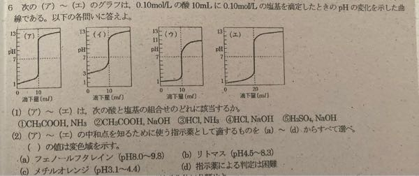 至急 高一化学 6(1)(2)の解き方と解答が分からないので教えてください(;-;)